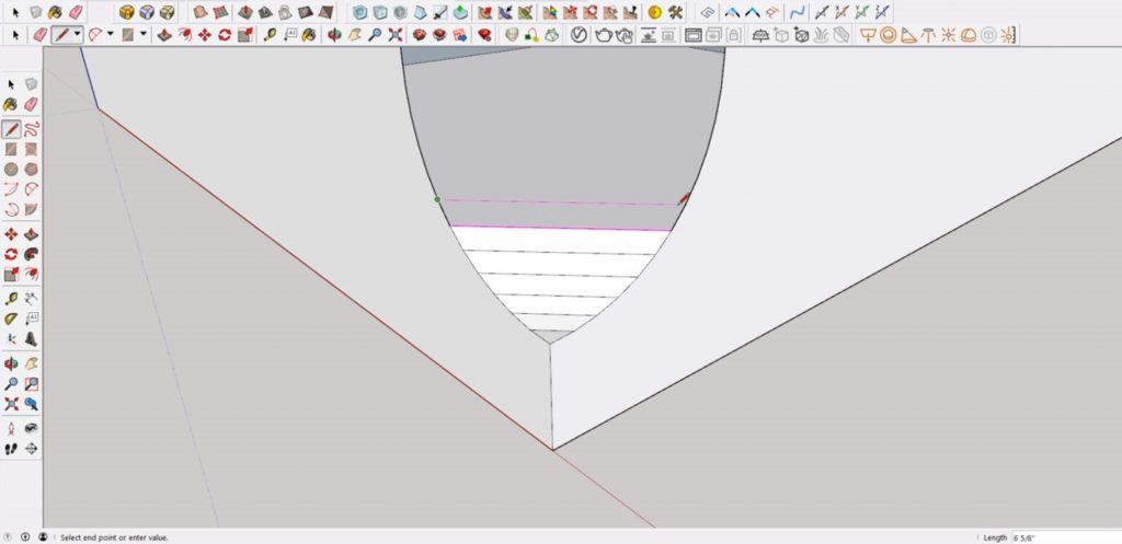 connect endpoints of cutout in Sketchup