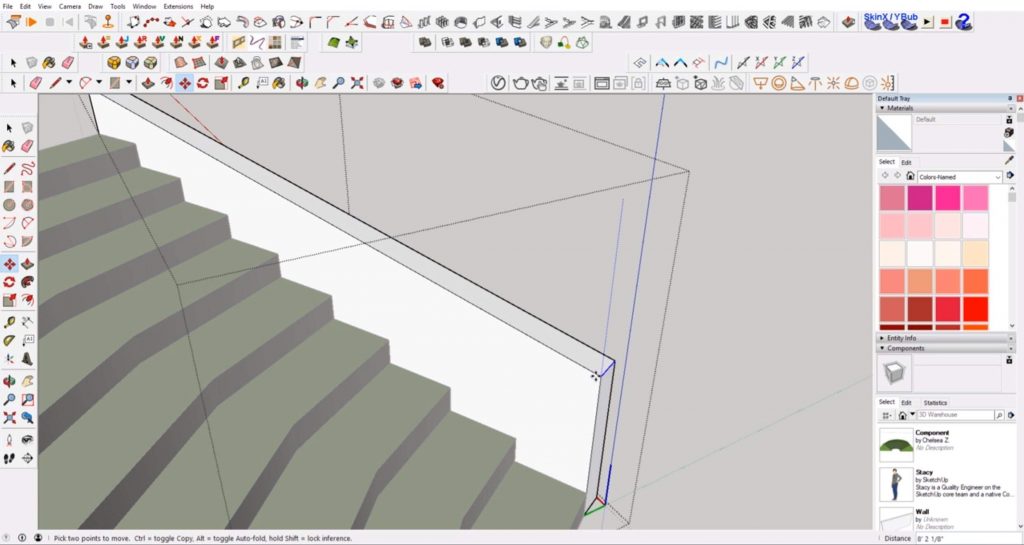 move edge of sloped wall in Sketchup